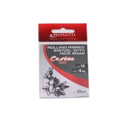 Вертлюг с застежкой Namazu Pro ROLLING RIBBED SWIVEL WITH NICE SNAP, цв. Carbon, р. 14, test-4 кг