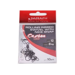 Вертлюг с застежкой Namazu Pro ROLLING RIBBED SWIVEL WITH NICE SNAP, цв. Carbon, р. 12, test-8 кг