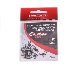 Вертлюг с застежкой Namazu Pro ROLLING RIBBED SWIVEL WITH NICE SNAP, цв. Carbon, р. 10, test-13 кг