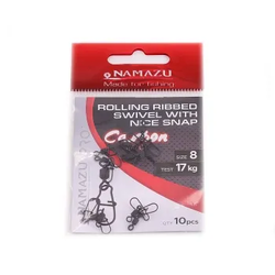 Вертлюг с застежкой Namazu Pro ROLLING RIBBED SWIVEL WITH NICE SNAP, цв. Carbon, р. 7, test-23 кг